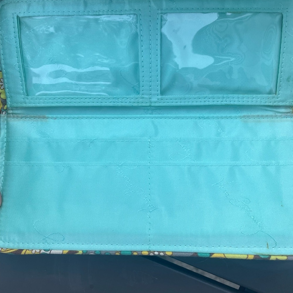 Vera Bradley wallet LEMON PARFAIT Clutch Magnetic Yellow‎ Grey Aqua Paisley - Picture 3 of 4